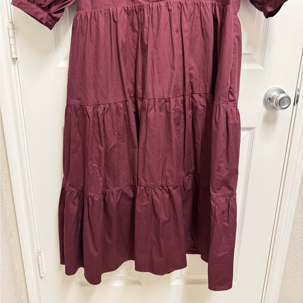 English Factory Tiered Burgundy Midi Dress - Picture 3 of 12